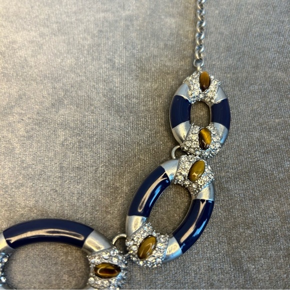 KIAM family navy blue tiger eye oval crystal rhinestone necklace - Picture 7 of 12